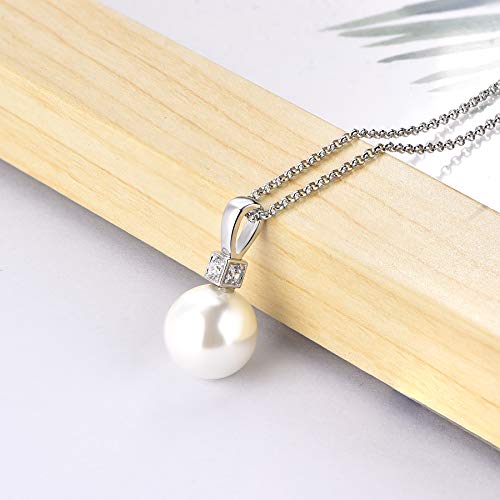 925 Sterling Silver Freshwater Cultured Pearl Pendant Necklace JO WISDOM Jewelry for Women,Girls - color: 11mm,white zirconia,round shape,simulated white pearl