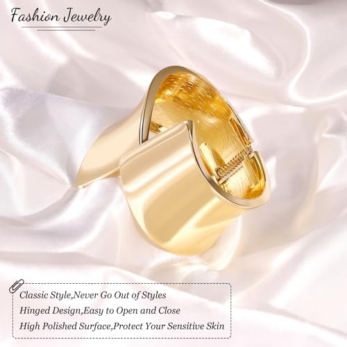 18K Gold Plated Wide Chunky Gold Cuff Bracelets for Women Chunky Bangle Bracelets Waterdrop Oval Irregular Trendy Wrist Wrap Bracelets Open Minimalist Thick Gold Wrist Cuff Bracelets - style: 18K Gold-E
