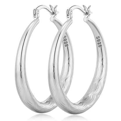 OOOPEL 925 Sterling Silver Hoop for Women Gold Hoop Earrings Hypoallergenic Diamond-Cut Ripples Designed - Non Tarnish Large Hoop Earrings(30/40/50/60/70mm) - color: Silver-30mm