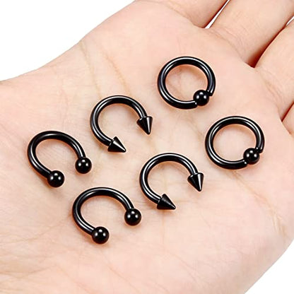 00G 0G 2G 4G 6G 8G 10G 12G 14G 16G Septum Rings Silver Black Surgical Steel Heavy Gauges Earrings Stretching kit Eyebrow Lip Septm Nose Rings Helix Tragus Daith Rook Earrings Hoops 10mm-19mm - color: Black, size: 12G(2.0mm)-Inner Dia:10mm