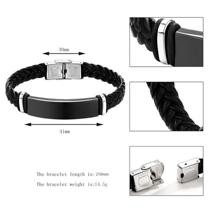 Let Them Infinity Leather Bracelet, Self Worth Motivation Bracelet Stainless Steel Black Braided Leather Bangle Bracelets Handmade Engraved Inspirational Friendship Jewelry Gift for Men - style: Style B