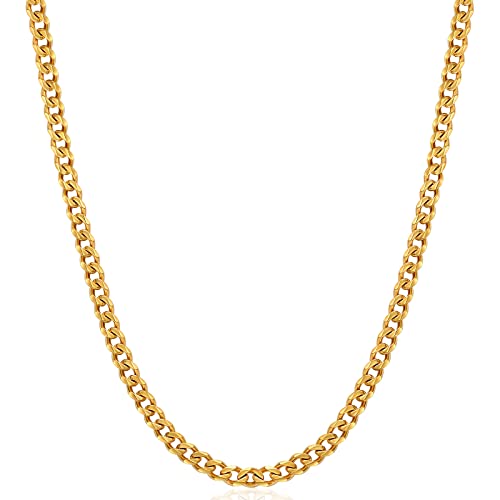 Fiusem 3.5mm Cuban Link Chains for Men, Silver Tone/Black/14K Gold Plated Stainless Steel Necklace Chain, Mens Necklace 16, 18, 20, 22, 24, 26, 28 Inch - size: 18 inches, style: c.3.5mm width-gold plated