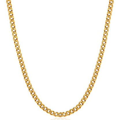 Fiusem 3.5mm Cuban Link Chains for Men, Silver Tone/Black/14K Gold Plated Stainless Steel Necklace Chain, Mens Necklace 16, 18, 20, 22, 24, 26, 28 Inch - size: 18 inches, style: c.3.5mm width-gold plated