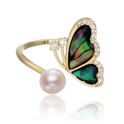 Natural Stone Chunky Rings,Black Obsidian,Red Agate, Carnelian 18k Gold Plated Stainless Steel Stackable Party Rings for Women - style: Butterfly