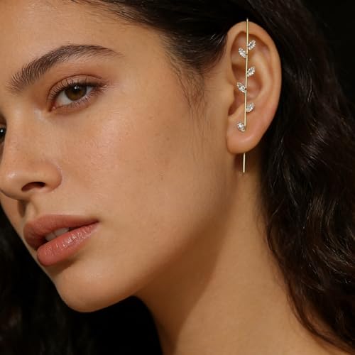 Gold Hook Earring for Women Rhinestone Ear Wrap Crawler Hook Earring Helix Hook Earrings Crystal Oreylo Earrings Bridal Wedding Sparkling Jewelry for Women
