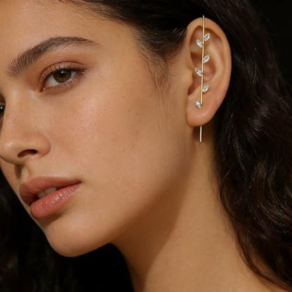Gold Hook Earring for Women Rhinestone Ear Wrap Crawler Hook Earring Helix Hook Earrings Crystal Oreylo Earrings Bridal Wedding Sparkling Jewelry for Women