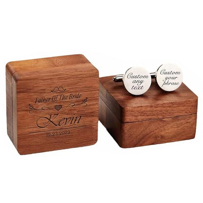 Kooer Personalized Men's Wedding Cufflinks, Custom Father Of The Bride Cuff Links Jewelry Gift For Men Him Groom Groomsman - style: Custom listing - any text or photo
