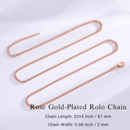 Eusense Stainless Steel Chain Necklace for Men Women Rolo/Wheat/Snake/Box Chain, 2-3MM, 20-24 Inches with Delicate Gift Box - color: Rose Gold-Plated, size: 22+2 Inches Length, style: Rolo Chain-2MM Width