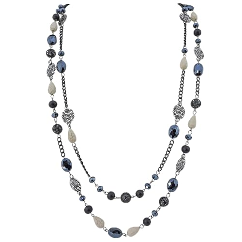 Bocar Long Necklaces for Women Trendy, Boho Layered Crystal Beaded Collar Necklaces for Women, Fashion Statement Necklaces Jewelry - color: Pirate Black