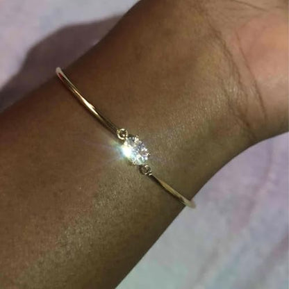 Elegant Yellow Gold Oval Cubic Zirconia Bracelet, Geometric Rhinestone Bangles And Bangle Bracelets For Women Minimalist Oval Shaped Jewelry Perfect Daily Wear