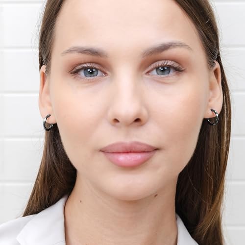 Hoops & Loops 925 Sterling Silver Twisted Hoop Earrings for Women - Hypoallergenic 14K Gold, Rose Gold, Black Flash Plated 2mm Thin Twist Design Round Click-Top Hoops, 15/20/25/30/35/40/50/60mm - color: Black-15mm (0.59 inch)