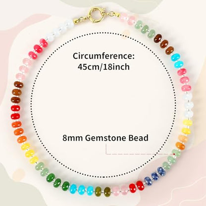 JULBEAR Boho Colorful Beaded Gemstone Choker Necklace for Women | Natural Stone Choker Necklace, Boho Beach Necklace, Rainbow Handmade Summer Stone Jewelry