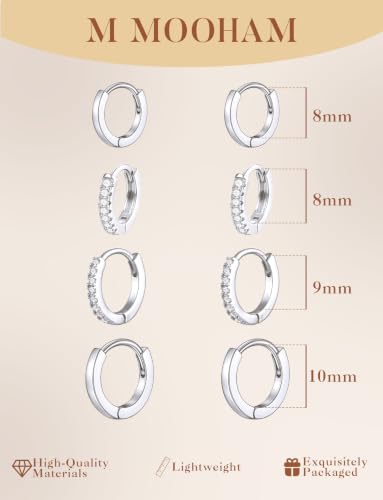 M MOOHAM Huggie Hoop Earrings for Women Teen Girls, 14K Gold Plated | Hypoallergenic Earring Set for Sensitive Ears, Small Huggie Hoops, Dainty Earrings Stack, Trendy Jewelry Gifts - color: Silver