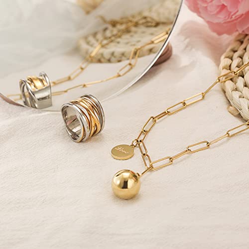 14K Gold Long Layered Chain Link Necklaces for Women Gold or Silver Harmony Ball Pendant Paperclip Necklace Adjustable Earth Map Chain Necklace - color: Gold
