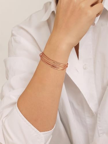 Gold Cuff Bracelet for Women Chunky Multi-layer Cross Wire Open Bracelet Hollow Wide Cuff Bracelets Adjustable Gold Open Cuff Bangle Bracelet - color: Wire Hollow Rose Gold Bracelet