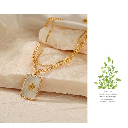 CTRLZTEAM Layered Necklaces for Women Gold Silver Snake Chain Pendant - style: Double Layer Square Shell Necklace - Gold