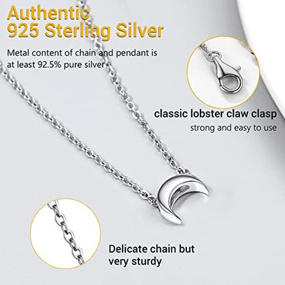 PROSILVER 925 Sterling Silver Necklace for Women Dainty Pendant Necklace | Hypoallergenic 925 Sterling Silver, Cute Small Pendant, Star/Heart/Moon/Triangle/Bar/Round Necklace Silver with Gift Box - color: 01 Sliver, style: 05 Moon