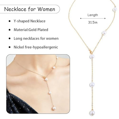 Necklace for Women, Dainty Long 14K Gold Y-Shaped Necklace Jewelry Trendy Beaded Layered Chain Drop Necklaces Jewelry Women Gifts - style: Pearl Pendant Necklace