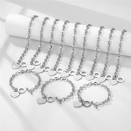 Initial Heart Charm Bracelets for Women 14K gold/Silver Tone Stainless Steel OT Clasp Heart A-Z Letter Name Bangle Bracelet Gifts - color: N