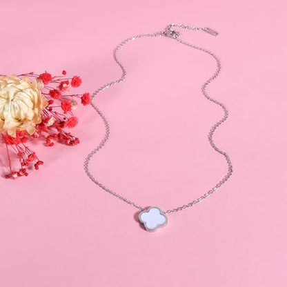 Delicacy Clover Bracelets Necklace Set:Clover Necklaces Clover Bracelet Women Link Bracelets Cute Gold Jewelry - color: Silver-White