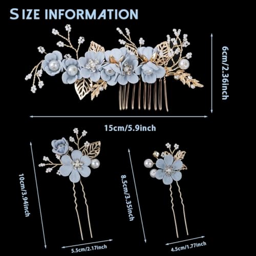 4 Pieces Bridal Flower Wedding Hair Comb Rhinestones Crystal Floral Hair Pins Hair Clips Wedding Hair Accessories Hair Jewelry for Brides Bridesmaids Women Girls(Blue) - color: Blue