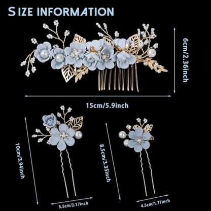 4 Pieces Bridal Flower Wedding Hair Comb Rhinestones Crystal Floral Hair Pins Hair Clips Wedding Hair Accessories Hair Jewelry for Brides Bridesmaids Women Girls(Blue) - color: Blue