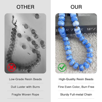 Colorful Chunky Resin Beaded Choker Necklaces for Women | Multicolor Beads, Sturdy Metal Chain, Adjustable, Detachable, Lightweight, Summer Beach Boho, Trendy Statement Jewelry Gift - color: Blue
