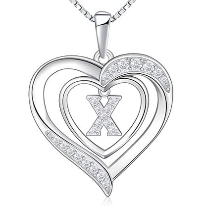 RIVIKO Heart Initial Necklace for Women, 925 Sterling Silver Letter Pendant,Personalized Charm Alphabet Jewelry Valentines Mother's Day Anniversary Christmas Birthday Gifts for Women Her Mom Wife - color: Letter-X