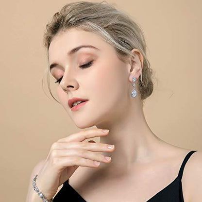 Teardrop Dangle Earrings for Wedding - Sparkly Sterling Silver Cubic Zirconia Crystal Rhinestone Drop Earrings Pierced Austrian Style Hypoallergenic Earrings Womens Bridal Jewelry - style: Teardrop Earrings (Silver)