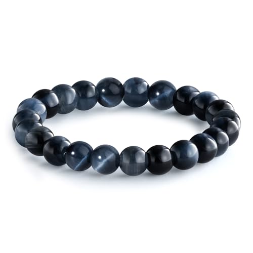 NLIEO Handmade Natural Gemstone Crystal Beaded Stretch Band Ring for Women | Handmade, 3mm Natural Stone, Size 7-12, Stretchy, Beaded Jewelry, Green Bead Rings, Trendy Jewelry Gift - style: Blue Tigers Eye
