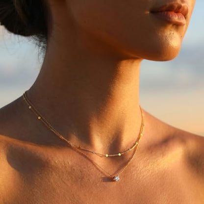 Layered Choker Necklace for Women Stackable Chain Dainty Zircon Pendant Set | 2PCS, Silver/14K Gold Plated, Box/Ball/Rope/Lip chain, Layering Diamond Cut CZ Pendant, Dainty Thin Chain, Trendy Prom Gift - color: Gold, style: Style 03
