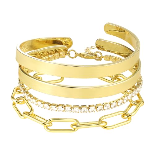 Gold Bracelets Stack Jewelry for Women Non Tarnish Waterproof | 14K Gold Plated Bangle Cuff Bracelet Set Accessories - color: Gold, style: Style B