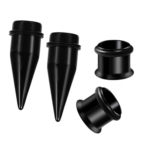 HEKEUOR 4 Piece 316l Steel Tapers and Tunnels Ear Stretching Kit Gauges Gauging Plugs Choose 1g 7/16 1/2 9/16 00g-14g - style: 1/2"(12mm) Black