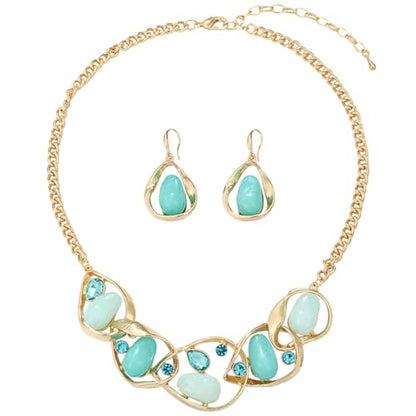 Chunky Statement Jewelry Set Blue Ocean Seashell Choker Necklaces Earrings Set for Women Pearl Bib Collar Necklaces for Party Prom Pageant Summer Fashion Jewelry Unique Birthday Gift - style: Geometric connection JS gold aqua