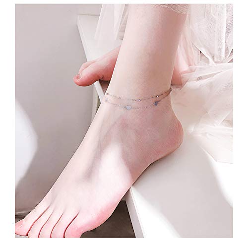 Anklet for Women S925 Sterling Silver Beach Foot Adjustable Ankle Bracelet - style: Heart Bead