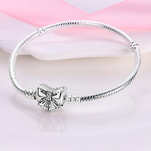 KUNSIR 925 Sterling Silver Snake Chain Bracelet Basic Charm Bracelets with 5A Cubic Zirconia for Women Teen