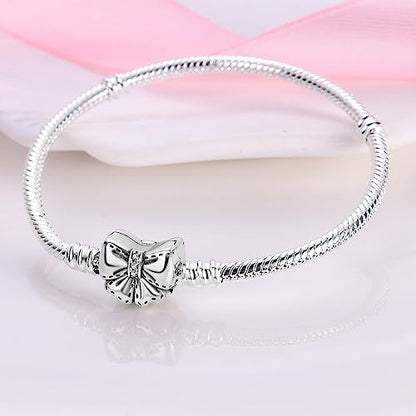 KUNSIR 925 Sterling Silver Snake Chain Bracelet Basic Charm Bracelets with 5A Cubic Zirconia for Women Teen