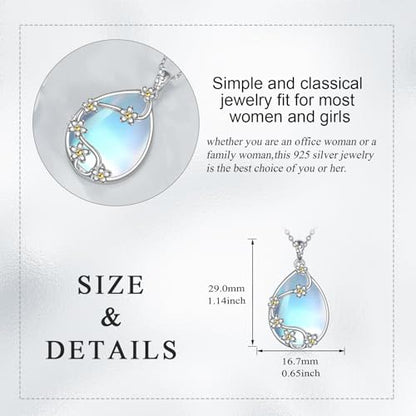 YAFEINI 925 Sterling Silver Moonstone Necklace Filigree Teardrop Pendant Necklace Jewelry for Women Girls - color: H-Moonstone flower necklace