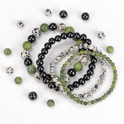 Vinswet 4pcs Beaded Bracelets for Women,Natural Healing Crystal Gemstones Bracelet,Anxiety Stress Relief Bracelet Handmade purple Jewelry Gifts for Women - color: Southern jade&Dalmatian Jasper&Black Obsidian