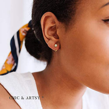 CHIC & ARTSY 925 Sterling Silver Half Hoop Earrings for Women, Dainty Huggie Hoops with Synthetic Opal, Moonstone, CZ & Gemstones, Lightweight Comfort Fit Everyday Elegant Jewelry - color: White Cz/Gold Plated Silver