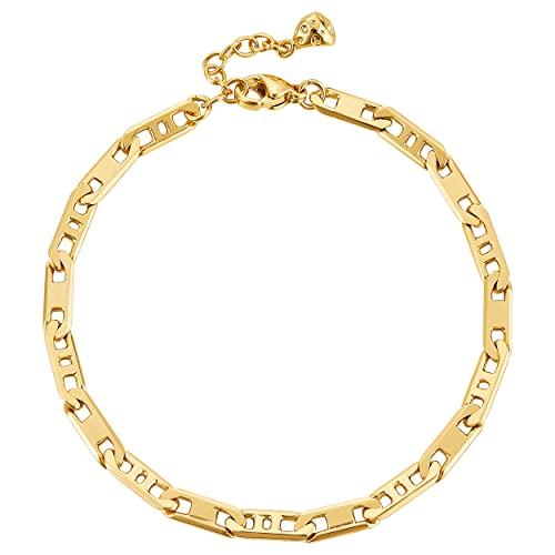 LOYATA Chain Bracelet Gold Link 14K Gold Plated Dainty Pearl Bracelet Simple Jewelry Gift for Women - style: Flat Chain