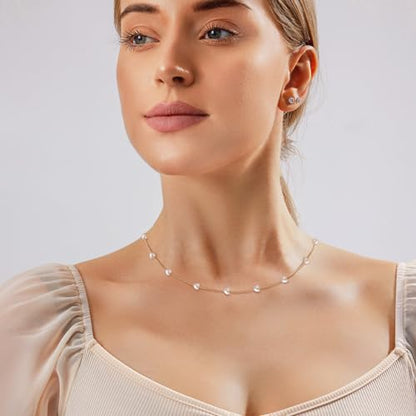 Zeffy Dainty Gold Heart Necklace for Women Trendy 14K Gold/Silver Plate Cute Heart Pendant Choker Necklaces Gold Love Heart Chain Necklace for Women Dainty Gold Jewelry Gifts for Women - style: Pearl Puffy Heart Choker-Gold