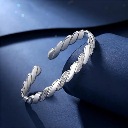 925 Sterling Silver Bangles For Women Handmade Silver Bangles Open Adjustable Bangle Bracelets For Women Silver Open Cuff Bracelets Stackable Wrap Bangles Festival Jewelry Gifts - color: Style 22