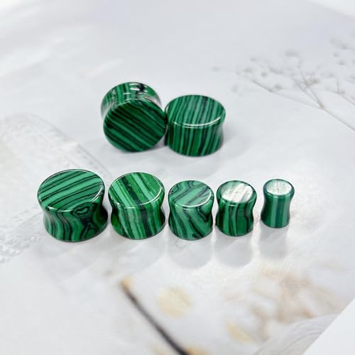 Green Malachite Ear Plugs Expander Earrings for Women Men 1 Pair Natural Solid Stone Saddle Double Flared Ears Stretching Tunnels Gauges Stretcher Lobe Earring Body Piercing Jewelry Size 2g to 5/8'' - size: 00g(10mm)
