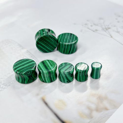 Green Malachite Ear Plugs Expander Earrings for Women Men 1 Pair Natural Solid Stone Saddle Double Flared Ears Stretching Tunnels Gauges Stretcher Lobe Earring Body Piercing Jewelry Size 2g to 5/8'' - size: 0g(8mm)