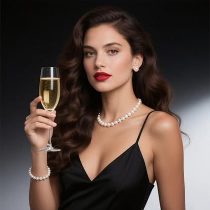 Pearl Jewelry Set for Women Faux Pearl Costume Jewelry Set with Necklace, Bracelets, Ring, Earrings for Wedding Bridal Birthday Tea Party - color: 4Pcs White