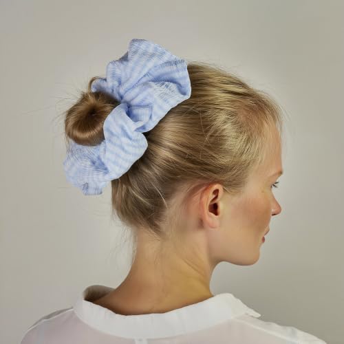 Blue Scrunchies for Women Pack of 2 Large Wide Hair Ties Soft Hairbands for Thick Thin Hair, Big Ponytail Holders Hair Accessories, Daily Use - color: Light Blue