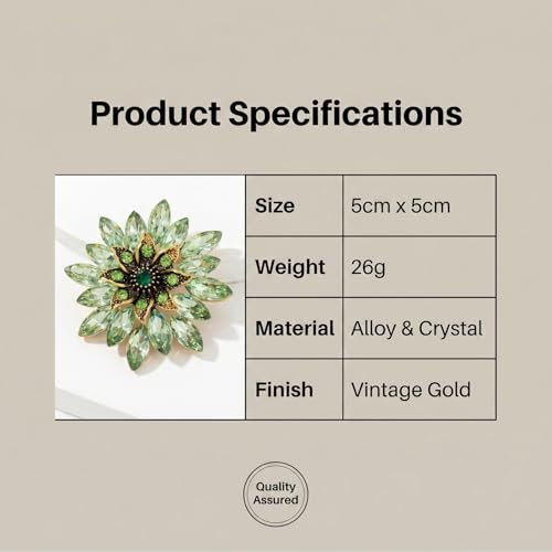QCWN Large Flower Brooches and Pins for Women Vintage Rhinestone Sunflower Brooch Costume Jewelry Lapel Hat Pins for Wedding Dresses Bouquet Gifts - style: 1Pcs Olive Green