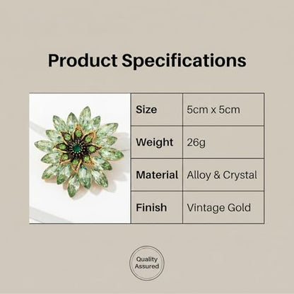 QCWN Large Flower Brooches and Pins for Women Vintage Rhinestone Sunflower Brooch Costume Jewelry Lapel Hat Pins for Wedding Dresses Bouquet Gifts - style: 1Pcs Olive Green