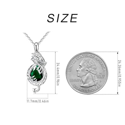 Dragon Necklace Sterling Silver Wyvern Pendant Jewelry with Teardrop Birthstone Gifs for Women - style: Dragon necklace-Emerald stone